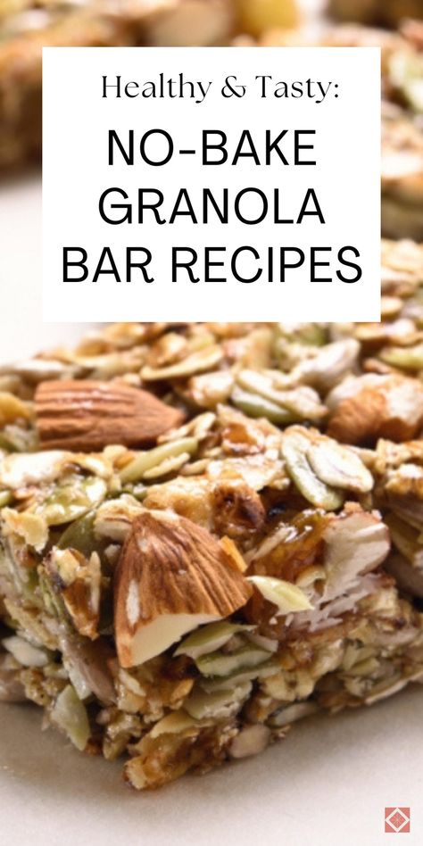 These healthy and tasty no-bake granola bar recipes are perfect for any craving. With 10 delicious options, you can enjoy a nutritious snack anytime. Save this pin to discover easy, homemade granola bars that you'll love! Vegan Healthy Granola Bars, Fruit And Nut Bars Homemade, Dried Fruit Granola Bars, Granola Bars Recipe Healthy, Low Sodium Granola Bars, Low Cal Granola Bars, Easy No Bake Granola Bars Healthy, Homemade Granola Bars Healthy Easy Breakfast Recipes, Granola Recipes Healthy