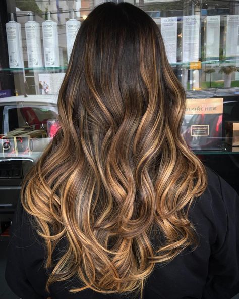 dark brown hair with golden brown ombre highlights Light Brown Ombre, Coffee Brown Hair, Chestnut Brown Hair, Rambut Brunette, Golden Brown Hair, Brown Hair Shades, Brown Ombre Hair, Hair Color Light Brown, Long Hair Color