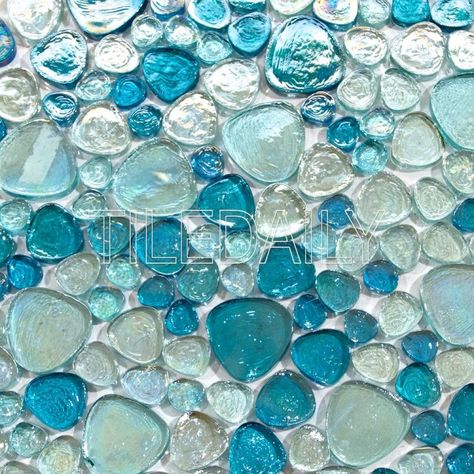 iridescent pebble glass mosaic pool tile turquoise blue Glass Mosaic Tile Backsplash, Mosaic Tile Backsplash Kitchen, Mosaic Tile Kitchen, Glass Pebbles, Mosaic Tile Backsplash, Herringbone Backsplash, Bathroom Diy, Pebble Mosaic, Glass Backsplash