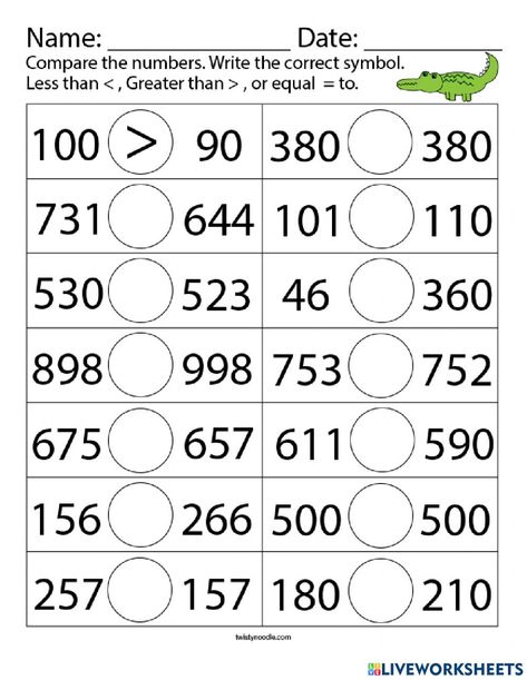 Comparing Numbers Worksheets 2nd Grade, 3 Digit Numbers Worksheets, Comparing 3 Digit Numbers, Comparing Numbers Worksheet, Compare Numbers, Plants Worksheets, Vegetable Crafts, Mental Maths Worksheets, Numbers Worksheet