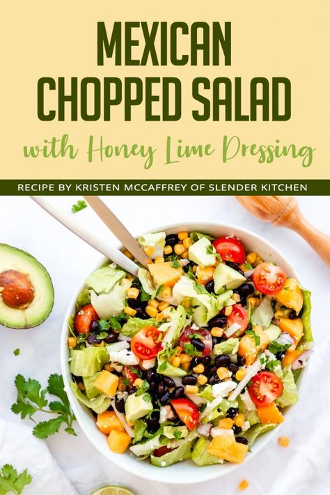 Mexican Chopped Salad with Honey Lime Dressing : ObesityHelp Honey Lime Dressing Recipe, Salad With Honey Lime Dressing, Mexican Chopped Salad, Honey Lime Dressing, Jar Salad, Slender Kitchen, Mexican Salads, Bariatric Friendly Recipes, Mason Jar Salad