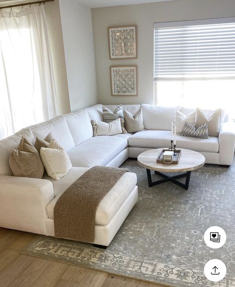 Resort Style Living Room Ideas, L Shaped Couch With Ottoman, Sleeper Sectional Sofa Living Room, Floating Couch In Living Room Layout, Table Living Room, Ivory Sofa Living Room, Beige Sectional Living Room Ideas, L Sofa Living Room, Cream Sectional Living Room Decor