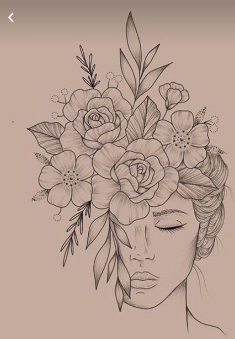 Head Outline, Flower On Head, Face Tattoos For Women, Girl With Flowers, Pencil Sketch Images, Cool Pencil Drawings, Warrior Tattoo, Human Head, Head Tattoos