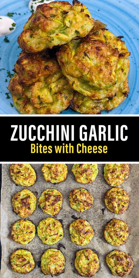 Zucchini Cheese Bites, Zucchini Snacks, Zucchini Garlic Bites, Zucchini And Cheese, Garlic Bites, Garlic Twist, Garlic Zucchini, Zucchini Cheese, Zucchini Bites