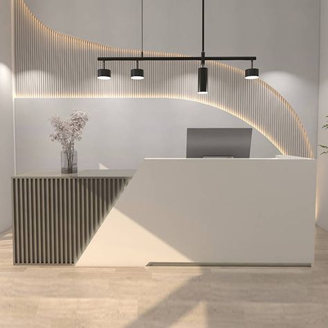 Brayden Studio® Braasch Rectangular Laminate Reception Desk with Filing Cabinet | Wayfair Medical Office Reception Desk, Laminate Showroom, Grey Reception Desk, Cabinet Laminate, Luxury Reception Desks, Laminate Reception Desk, Custom Reception Desk, Cabinet Gray, Eye Clinic