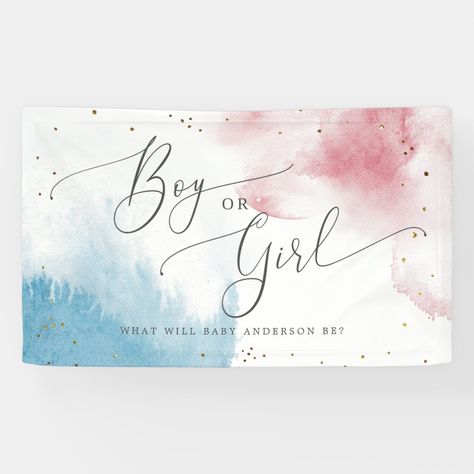 Elegant Gender Reveal Party, Elegant Gender Reveal, Pink And Blue Gender Reveal, Blue Gender Reveal, Gender Reveal Signs, Welcome Banner, Banner Sizes, Reveal Party, Free Birthday Invitations