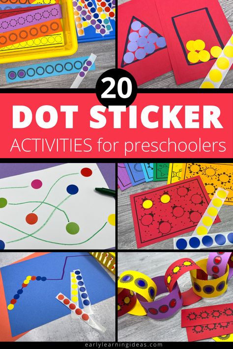 Boost fine motor skills and learning with dot sticker activities! Your preschoolers will love these fun and easy hands-on learning activities. We have included ideas for learning numbers, counting, math activities, letter activities, shape activities, crafts, and and even art projects. Use dot stickers all year long in spring, summer, fall, and winter. Develop pincer grasp and promote hands-on learning in your preschool, pre-K, or kindergarten or OT classroom. Easy Preschool Center Ideas, Letter Fine Motor Activities, Early Years Fine Motor Activities, Preschool Independent Activities, Sticker Activities For Toddlers, Preschool Journal Ideas, Dot Sticker Activities, Fall Fine Motor Activities, Sticker Activities