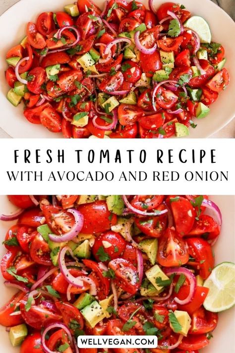 Fresh Tomato Recipe Tomato Onion Salad, Tomato And Avocado Salad, Recipe With Avocado, Tomato Avocado Salad, Tomato And Onion Salad, Tomato Recipe, Fresh Tomato Recipes, Marinated Tomatoes, Avocado Tomato Salad