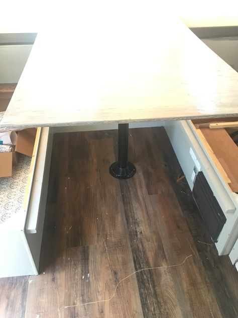 Replace your pop up camper table with a piece of plywood and a table kit . Pop Up Camper Table Replacement, Pop Up Camper Table, Scotty Camper, Camper Table, Table Kit, Fold Up Table, Camper Flooring, Serro Scotty, Folding Table Legs