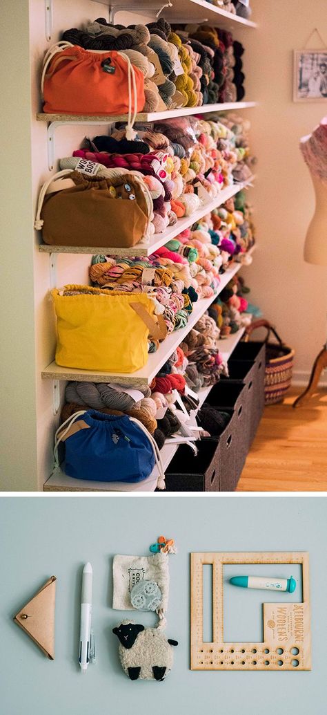 Knitting Room Decor, Knitting Corner Room, Knitting Room Ideas Inspiration, Knitting Room Ideas, Yarn Storage Ideas, Knitting Corner, Yarn Studio, Notions Storage, Knitting Studio