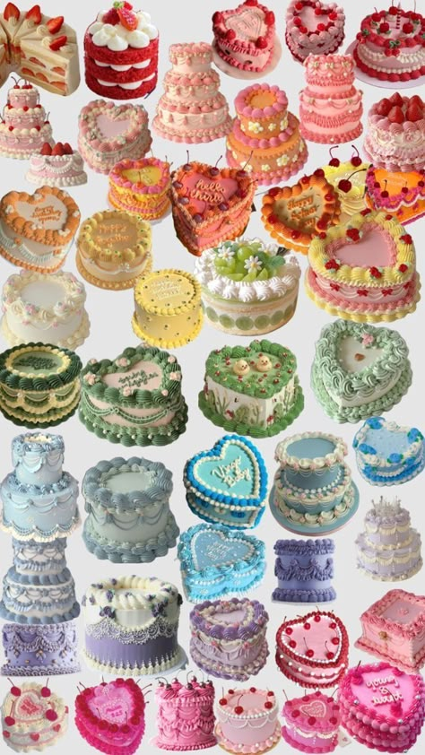 Vintage Cake Decorating Aesthetic, Heart Shape Vintage Cake, Coqutte Cake Ideas, Cupcakes Aesthetic, Vintage Heart Cake Tutorial, Vintage Frilly Cakes, Victorian Cakes, Bolo Vintage, Vintage Birthday Cakes