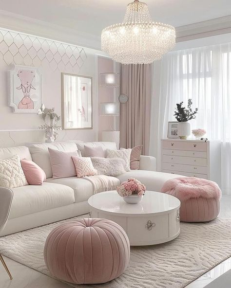 Light Pink Living Room Ideas, Pink Luxury Living Room, Pink And Neutral Living Room, Master Living Room, Fabulous Living Room Decor, Chic Living Room Decor, Living Room Decor Neutral, Girly Apartment Decor, Luxury Room Bedroom