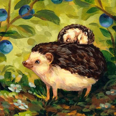 ☘️🦔 hedgehog family 🦔☘️ I had a lot of fun making this little painting recently! I adopted a hedgehog in my childhood and I named him "Mousse". I loved him! It was heartwarming to think of him while making this piece. *SOLD* ✨️ acrylic painting ✨️ 7" canvas #cuteart #cutepainting #acrylicpainting #hedgehog #hedgehogcommunity Painting Cute Animals, Hedgehog Painting, Painting Cute, A Hedgehog, Cute Paintings, Kid Art, How To Make Paint, Animals Artwork, Whimsical Art