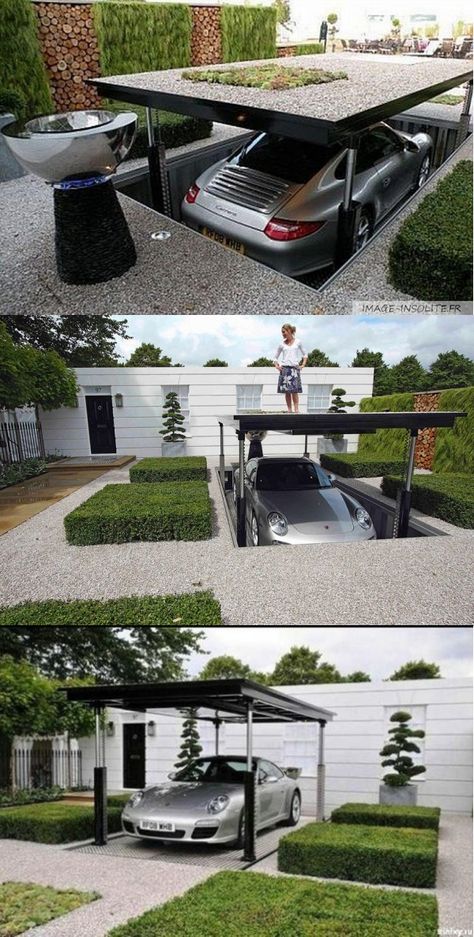 House Underground, Construction Garage, Underground Shelter, Garage Lift, Underground Garage, Underground Parking, Cool Garages, Luxury Garage, Carport Designs