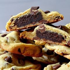 Hayley Parker (@thedomesticrebel) • Instagram photos and videos Cookie Stuffed Brownies, Brownie Stuffed Chocolate Chip Cookies, Brownie Stuffed Cookies, Chocolate Stuffed Cookies, Brownie Business, Creme Brulee Cheesecake Bars, Buttery Chocolate Chip Cookies, Creme Brulee Cheesecake, Large Cookies