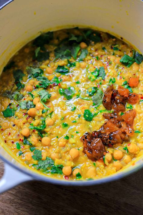 Vegan Lentil and Chickpea Dal - Lucy & Lentils Chickpea Dal, Chickpea Dahl, Lentil And Chickpea, Vegan Chilli, Vegetarian Comfort Food, Vegan Lentil, Lentils And Rice, Meat Free Recipes, Veggie Meals