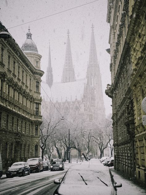 #winter #snow #aesthetic Clean Winter Aesthetic, Vienna Winter Aesthetic, Snow City Aesthetic, Winter Ball Aesthetic, Vienna Austria Winter, Winter Vienna, Vienna In Winter, White Winter Hymnal, Snowy Places