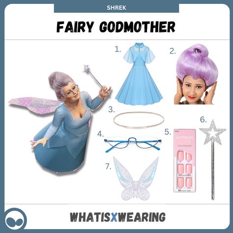 Dress like the Fairy Godmother from Shrek 2 with our step-by-step costume guide for women. Just in time for a cute and easy Halloween outfit! Fairy Godmother Shrek Costume, Diy Fairy Godmother Costume, Shrek Fairy Godmother Costume, Shrek Fairy Godmother, Godmother Outfit, Godmother Costume, Fairy Godmother Costume, Easy Halloween Outfit, Shrek Character