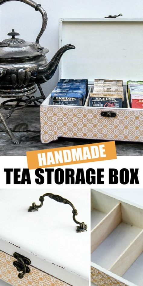 How to Make a Box to Store Tea Bags | Tonya Staab How To Store Tea Bags Ideas, Tea Box Diy, Diy Tea Bags, Tea Flavors, Tea Box Storage, Tea Bag Storage, Tea Display, Tea Station, Tea Bag Organizer