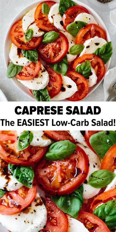 Tomato Basil Appetizer Balsamic Vinegar, Tomato And Balsamic Vinegar, Low Carb Caprese Salad, Side For Italian Meal, Dinner With Basil Leaves, Italian Food Ideas Parties, Salads For Italian Dinner, Keto Caprese Salad, Italian Deserts Italy