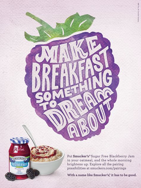 Smucker's Sugar Free Jam Ads on Behance Typography Ads, Mary Kate Mcdevitt, Sugar Free Jam, Clever Advertising, Punk Poster, Hand Lettering Inspiration, Publicidad Creativa, Food Graphic Design, Typography Layout