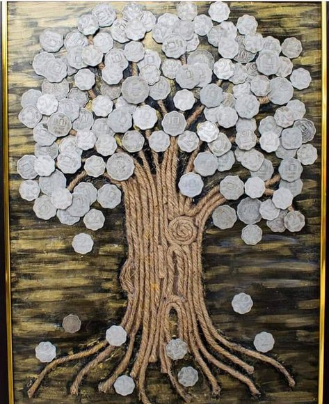 Coin Tree, Jewelry Tree Craft, Button Tree Art, Coin Crafts, Canvas Bag Diy, Button Tree, Fabric Paint Diy, Bridal Gift Wrapping Ideas, Coin Art