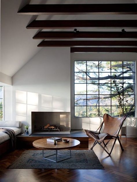 CC and Mike blog describes how to source cheaper alternatives than steel windows Claire Stansfield, Modern Fireplaces, Revere Pewter, Ideas Hogar, 아파트 인테리어, Modern Fireplace, Decoration Inspiration, Wood Beams, A Living Room