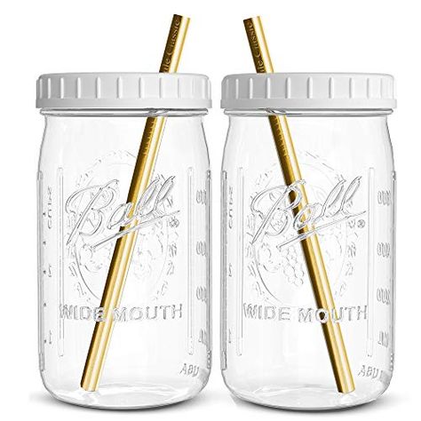 Bubble Tea Pearls, Smoothie Cups, Tea Cup With Lid, Gold Straws, Pearl Tea, Mason Jar Cups, Drinking Jars, Wide Mouth Mason Jars, Drinking Glass Sets