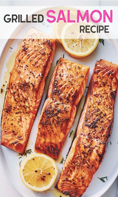 Master grilled salmon with this simple recipe. Perfectly cooked fish bursting with flavor, ready in minutes. Easy Grilled Salmon Recipes, Salmon Recipes Brown Sugar, Best Grilled Salmon Recipe, Grilled Salmon Recipe, Cooked Fish, Grilled Salmon Recipes, Lemon Salmon, Seared Salmon, 15 Minute Meals