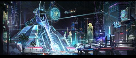 ArtStation - Egyptian City, TANG0 ST Futuristic Egyptian City, Egyptian Cyberpunk, Egyptian City, Egypt Gods, Ancient Future, City Skylines Game, Egyptian Aesthetic, Cairo City, Fantasy Settings