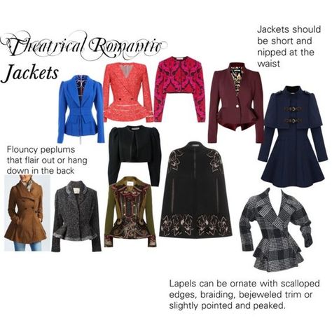 Theatrical Romantic Jackets by winter-belle on Polyvore featuring Mary Katrantzou, Alexander McQueen, Emanuel Ungaro, Boohoo, Just Cavalli, Prabal Gurung, Allegra K, Thom Browne, Yves Saint Laurent and jackets Theatrical Romantic Body Type, Romantic Body Type, Theatrical Romantic Style, Kibbe Types, Style Essence, Kibbe Romantic, Theatrical Romantic, Core Wardrobe, Winter Typ