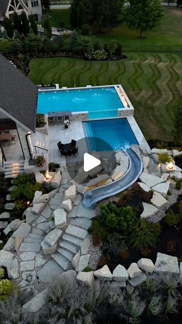 WayUp Media | Content Creation | Social Media Management on Instagram: "POV: You just built the backyard of your dreams. This house has a waterslide, glass wall, spa, and entertainment area.

Landscaping: @pjelawncare 

#backyard #luxuryhomes #pool #dreamhome" Backyard Waterslide, Dream Backyard Pool, Entertainment Area, Lego Room, Media Management, Pool Cover, Entertaining Area, Water Slides, Media Content