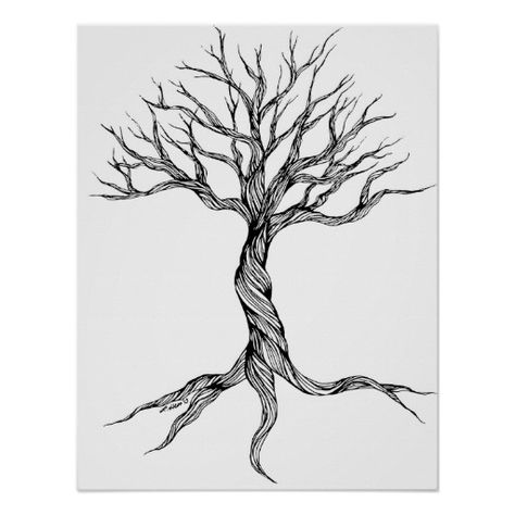 Twisted Old Tree art print poster Roots Drawing, Tree Drawing Simple, Boom Kunst, Drawing Tree, Twisted Tree, Palm Tree Tattoo, Graphisches Design, Tree Sketches, Tree Of Life Tattoo