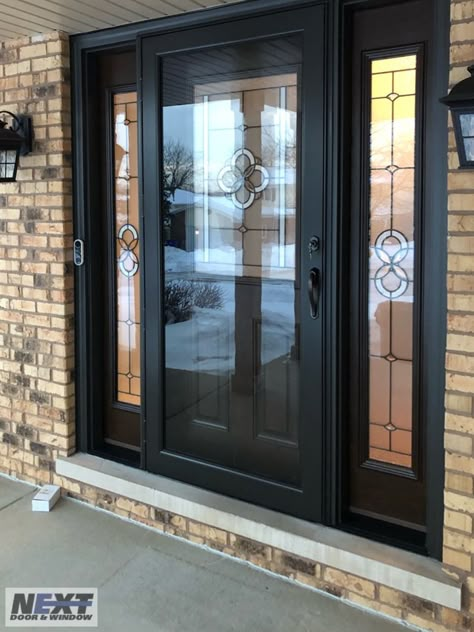 Albany Door with Tierna Exterior Glass Doors Front Entry, Entry Door With Storm Door, Front Door With Sidelights And Storm Door, Farmhouse Front Door With Storm Door, Front Door One Sidelight, Front Door With Storm Door Ideas, Front Door With Storm Door, Storm Doors For Front Door, Entry Doors With Sidelights