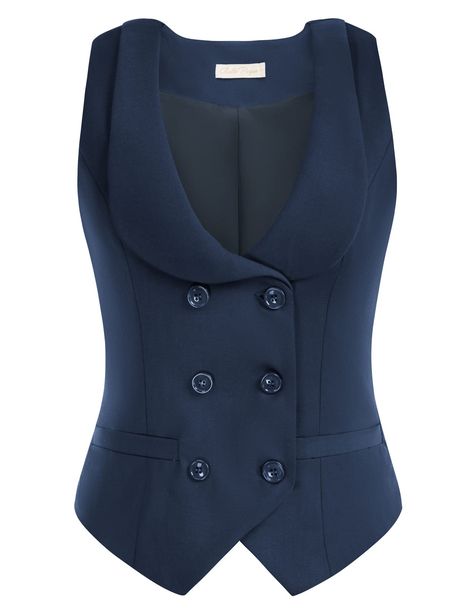 PRICES MAY VARY. Shell: 80% Polyester, 20% Viscose; Lining: 98% Polyester, 2% Viscose Button closure Hand Wash Only Design: The vintage vest Lapel collar, Double-breasted, Two insert pockets in the front, Handkerchief hem, Back waist with strap, adjust for best fit Versatile Vest: This waistcoat is a versatile piece, it can be worn buttoned for formal occasions, or left undone for a casual vintage look depending on your venue requirement. Very chic and elegant. Occasions: Suitable for office, st Wedding Magician, Concert Wedding, Band Performance, Business Vest, Womens Waistcoat, Double Breasted Vest, Double Breasted Waistcoat, Collar Vest, Chic And Elegant