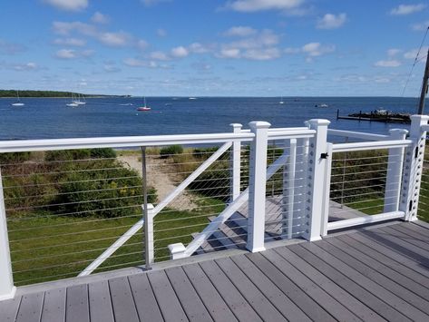 AZEK Deck & Cable Rail System, Fairhaven, MA - Traditional - Deck - Boston - by Care Free Homes, Inc. | Houzz Wire Railing, Wire Deck Railing, Outdoor Railing, Azek Decking, Cable Railing Deck, Trex Decking, Deck Inspiration, Railings Outdoor, Composite Deck