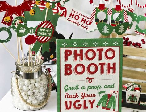 Rock Your Ugly - Christmas Sweater Party Ugly Sweater Photo Booth, Ugly Sweater Party Games, Holiday Photo Booth, Christmas Party Host, Selfie Station, Diy Christmas Party, Christmas Party Decor, Photo Booth Sign, Christmas Photo Props