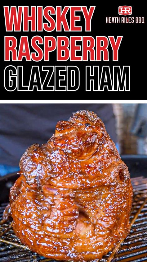 Tired of the same old Easter ham? Try my Whiskey Raspberry Glazed Ham! Smoked on the Weber Kettle Grill with a tangy glaze and a splash of Jack Daniels, it’s anything but ordinary.  Featuring my Honey Chipotle Rub, this recipe adds the perfect kick. Great for Easter or any occasion, it’s sure to impress.  Hams are easy to smoke—just warm them through and let the flavors shine. Follow my simple method for a show-stopping ham in no time! Cherry Smoked Ham, Maple Bourbon Glazed Smoked Ham, Cherry Bourbon Ham Glaze, Smoked Ham Shank Recipes, Smoked Ham Rub Recipe, Smoked Ham Glaze Recipes, Smoked Ham Recipes, Smoked Spiral Ham, Bourbon Ham Glaze