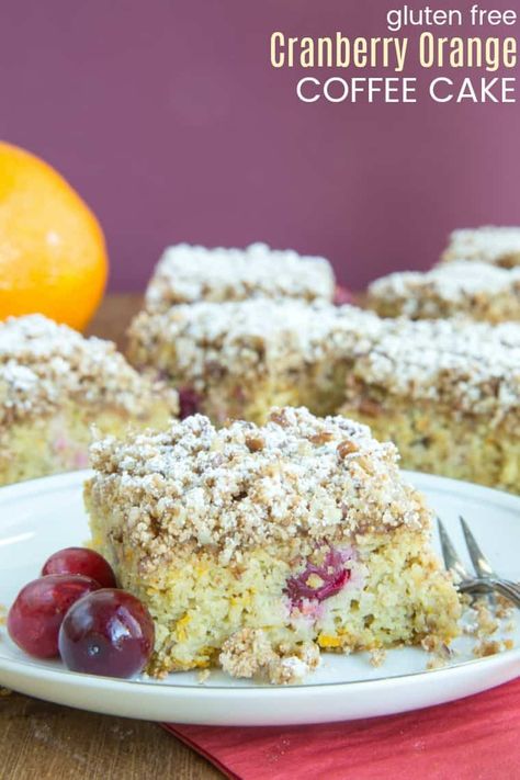 Gluten Free Cranberry Orange Coffee Cake - with festive sweet tart flavors and a buttery crumb topping, this recipe makes a delicious holiday breakfast or dessert to serve for Thanksgiving or Christmas. Cranberry Orange Coffee Cake, Cranberry Crumb Cake, Orange Coffee Cake, Cranberry Coffee Cake, Gluten Free Coffee Cake, Tart Flavors, Coffee Cake Cupcakes, Gluten Free Coffee, Gluten Free Thanksgiving