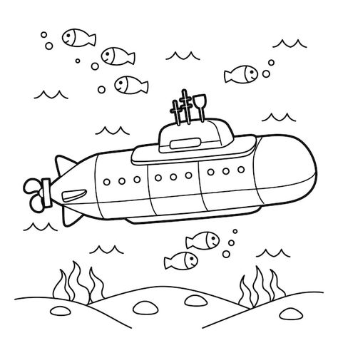 Nuclear submarine vehicle coloring page ... | Premium Vector #Freepik #vector #outline #color-book #line-illustration #line-drawing Submarine Drawing, Nuclear Submarine, Water Drawing, Art Drawings For Kids, Free Coloring Pages, Free Kids, Coloring Pages For Kids, Coloring Page, Submarine