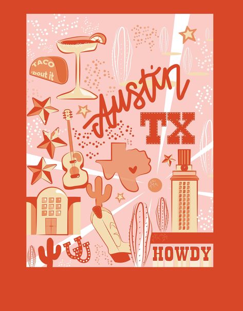 Texas Prints, Professional Illustration, Decor Dorm Room, Austin Art, Ut Austin, Dorm Art, Travel Art Print, Texas Art, Poster Travel