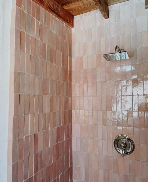 Pink Tile Bathroom, Riad Tile, Pink Tile, Pink Tiles, Zellige Tile, Pink Bathroom, Bathroom Inspo, Bathroom Reno, Dream House Decor