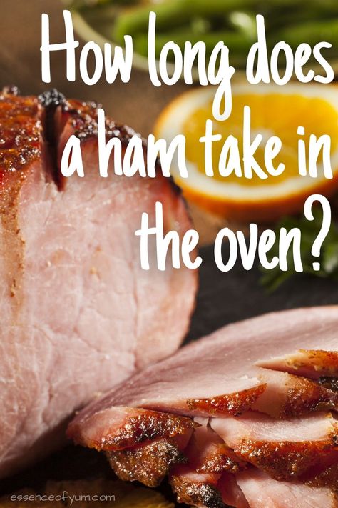 Closeup of a boneless baked ham and a stack of slices with the text how long does a ham take in the oven? Best Baked Ham Recipe, Cooking Ham In Oven, Ham Cooking Time, Boneless Ham Recipe, Recipes With Cooked Ham, Cook A Ham, Precooked Ham, Honey Baked Ham Recipe, Ham In The Oven