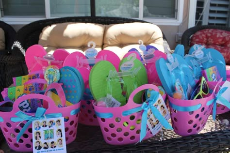 Teen Beach Movie 10th Birthday | CatchMyParty.com   gift bags with flip flops pool party Teen Beach Party, Pool Party Themes, Splash Party, Pool Party Favors, Beach Birthday Party, Swim Party, Fiesta Tropical, Pool Birthday