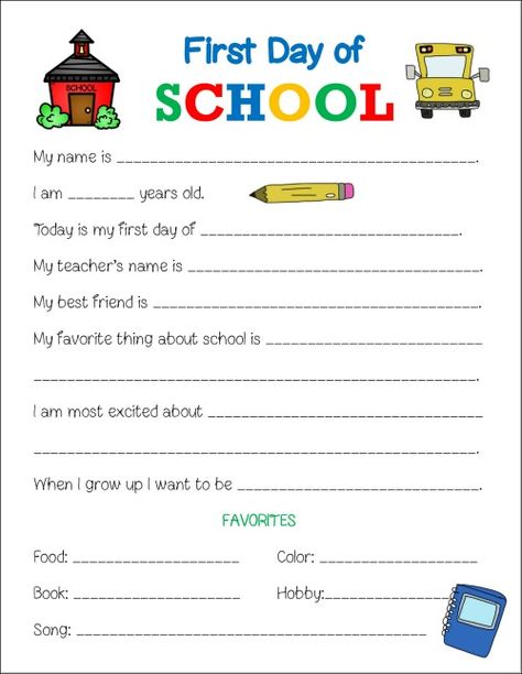 First Day of School Printable Worksheet - Life is Sweeter By Design First Day Of School Worksheets, First Day Printable, Absent Students, School Planning, Back To School Worksheets, School Interview, First Day Activities, Have Fun Teaching, First Day School