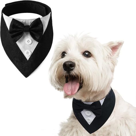 "Dress your pup in dapper style with FUAMEY Dog Tuxedo! 🐾🎩 This formal dog wedding bandana and collar with a bow tie is perfect for dog birthdays, weddings, or any special occasion. The adjustable design ensures a comfortable fit for small, medium, and large pets. Elevate your pet's party look with this black-tie ensemble – the ultimate in doggy fashion! 🌟👔 #DogTuxedo #PetFormalWear #DapperDogStyle" Dog Cooling Bandana, Dog Tuxedo Wedding, Dog Tux, Dog Wedding Bandana, Formal Dog, Dog Neck Tie, Dog Wedding Attire, Birthday Costume, Pet Party