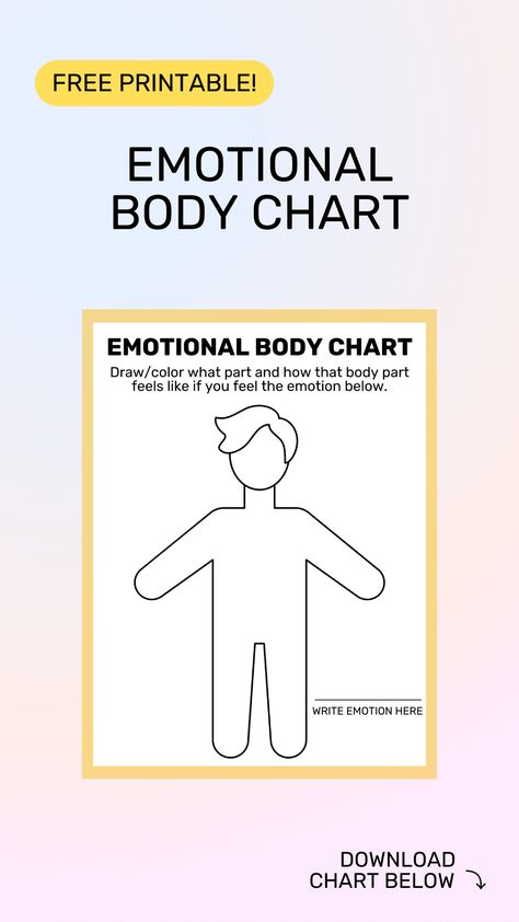 Help your child understand and express their emotions with our free Emotional Body Chart printable! This engaging tool is perfect for kids ages 3-12, helping them identify where they feel different emotions in their bodies. Download and print it today to support your child's emotional intelligence. Identifying Feelings, Free Printable Behavior Chart, Identifying Emotions, Colouring Art Therapy, School Guidance Counselor, Guidance Counselor, Body Chart, Behavior Chart, Social Emotional Skills