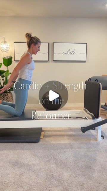 Bonnie Zeitner Pilates on Instagram: "Need a little cardio in your life?🤔  This circuit will leave you breathless while also building:  ✨core strength ✨upper body strength ✨lower body strength ✨proprioception ✨balance  Play around with your springs. Can you do the whole thing on one blue (I had to switch to a red for the jump overs and push ups)?  I like to time these circuits, but you could also do 10 reps of each. Do the circuit 3 times to add a little ❤️‍🔥 to your session.  Can’t wait to get back to workouts like this. Still mending the injury to my hand…so for now I’m sharing this as a #fbf (video is sped up x2)🫶  Do you add Cardio to your Pilates Reformer Workouts?  Happy weekend!  🤍B  #reformerworkout #fullbodyworkout #jumpboard #circuittraining" Pilates Caption, Jumpboard Reformer, Fotos Asthetics, Reformer Exercises, Cardio Pilates, Pilates Reformer Exercises, Pilates Exercises, Reformer Pilates, Body Strength