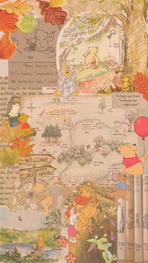 #winniethepooh #pooh #poohbear #autumnbookshelf #cosy Phone Backgrounds Winnie The Pooh, Wallpaper Backgrounds Winnie The Pooh, Halloween Pooh Wallpaper, Iphone Wallpaper Winnie The Pooh, Winnie The Pooh Collage Wallpaper, Fall Wallpaper Winnie The Pooh, Heffalump Wallpaper, Winnie The Pooh Wallpaper Aesthetic Vintage, Fall Winnie The Pooh Wallpaper