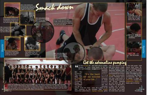 Yearbook Wrestling Idea Yearbook Mods, Photo Yearbook, Yearbook Spreads, Yearbook Layouts, Yearbook Pages, Yearbook Covers, Yearbook Design, Watercolor Sunset, Anime Couples Drawings